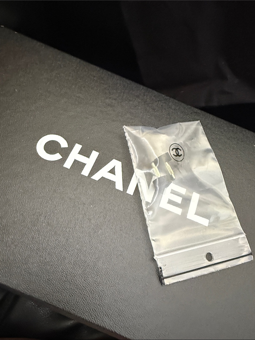 CHANEL Black Patent Peep-Toe Stiletto Pumps with Gold CC Heel Accent - Picture 10 of 10